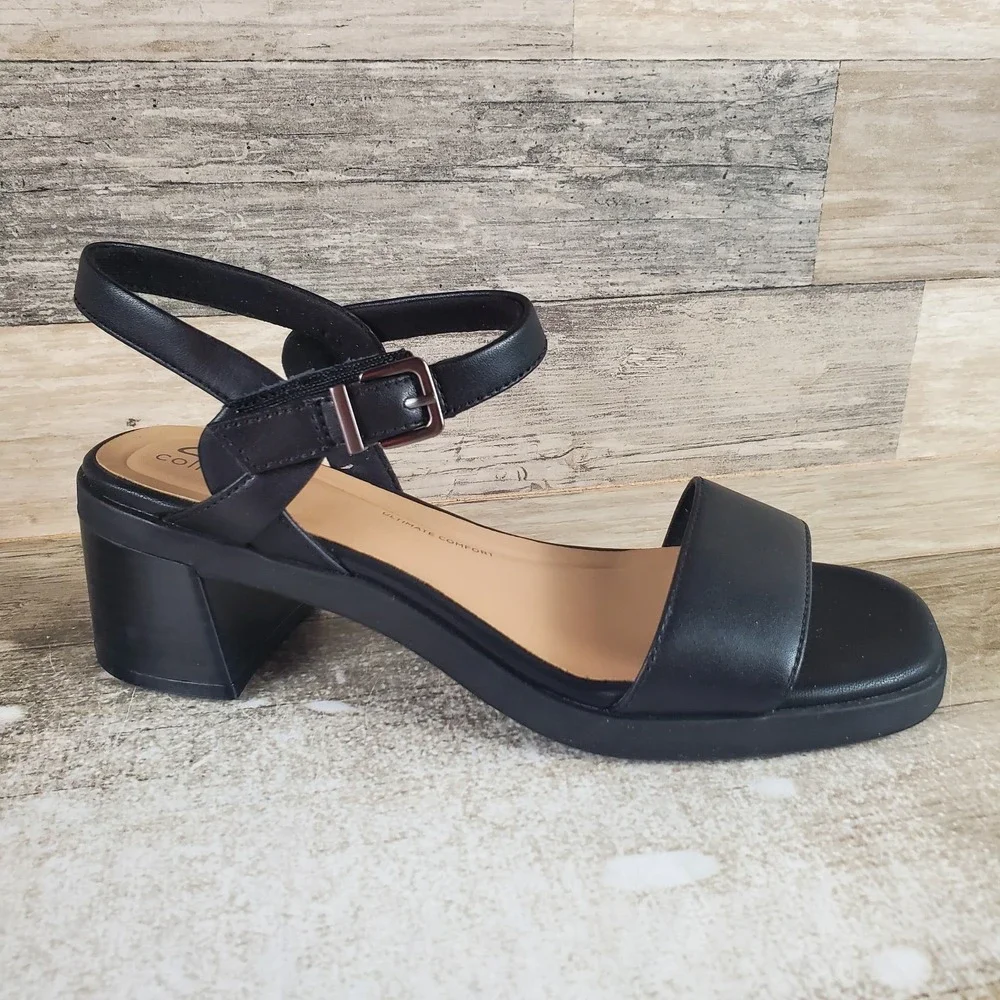 Clarks Jaylan Ray Womens Sandals Sz 8.5 Black Leather Block Heel Slingback Strap